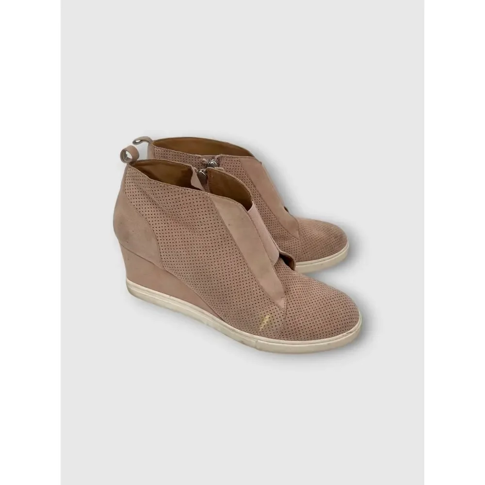 Linea Paolo Perforated Suede Wedge Sneaker Booties Blush Taupe Size 9.5M